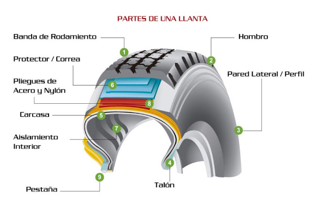 Partes de una llanta para camión